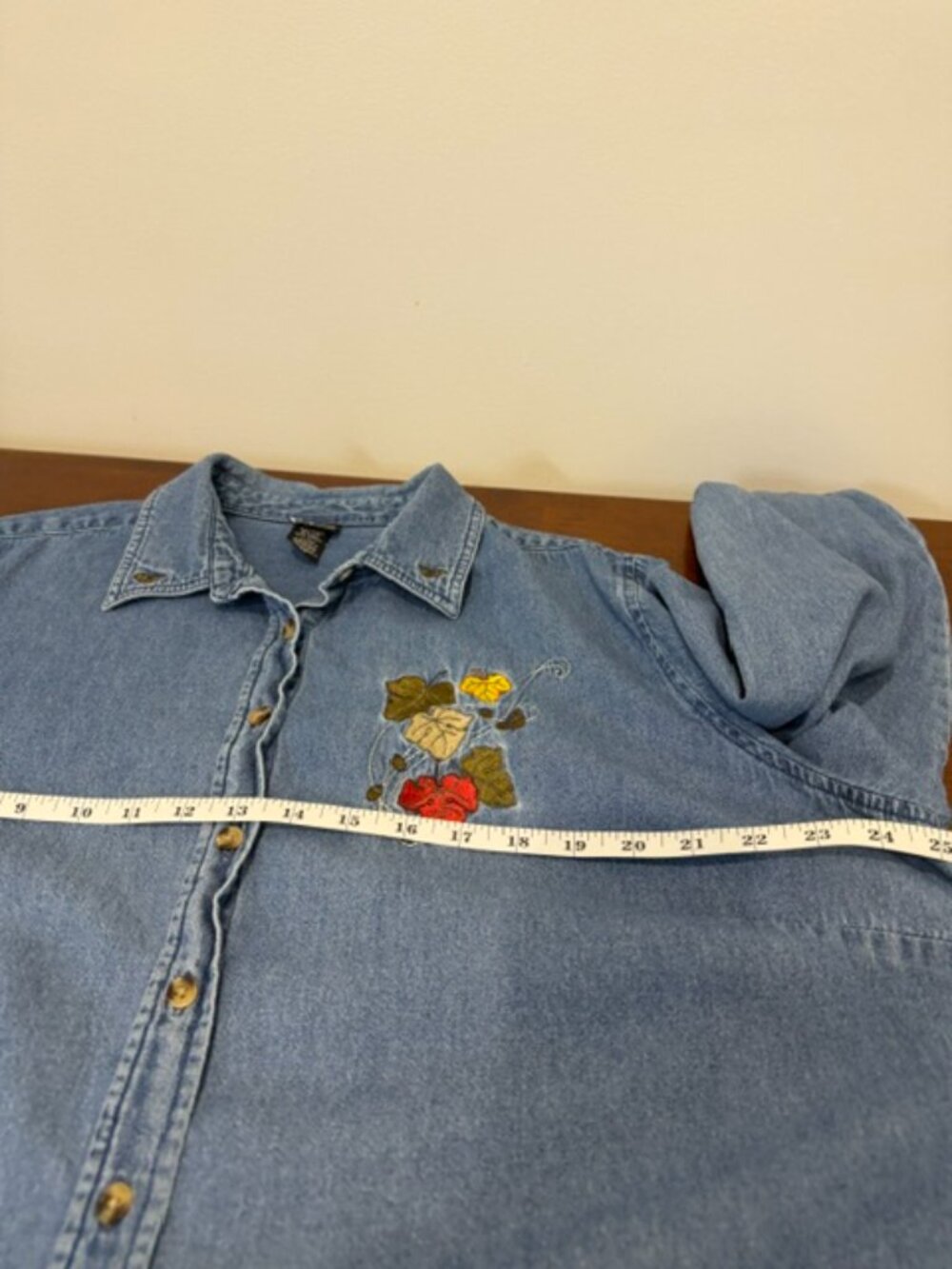 Vintage 90s Fall Leaves Embroidered Cotton Button Down Shirt Blue 2X - Picture 15 of 16
